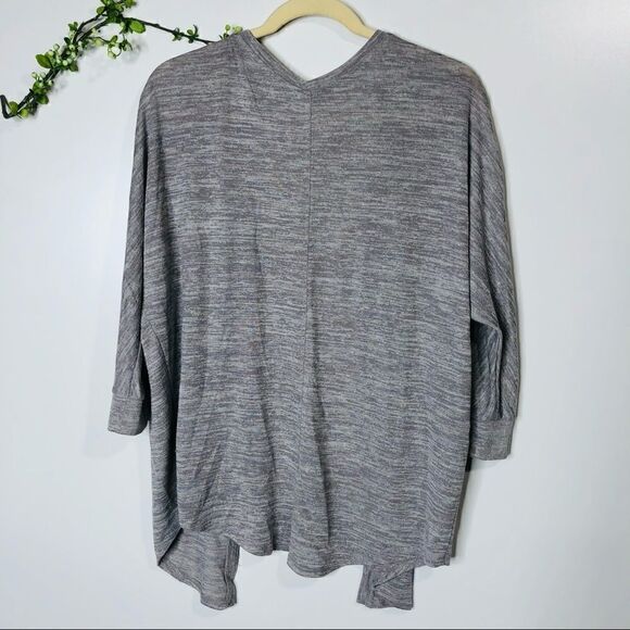 Joan Vass Gray Heathered 3/4 Sleeve Open Front Cardigan - Picture 10 of 11